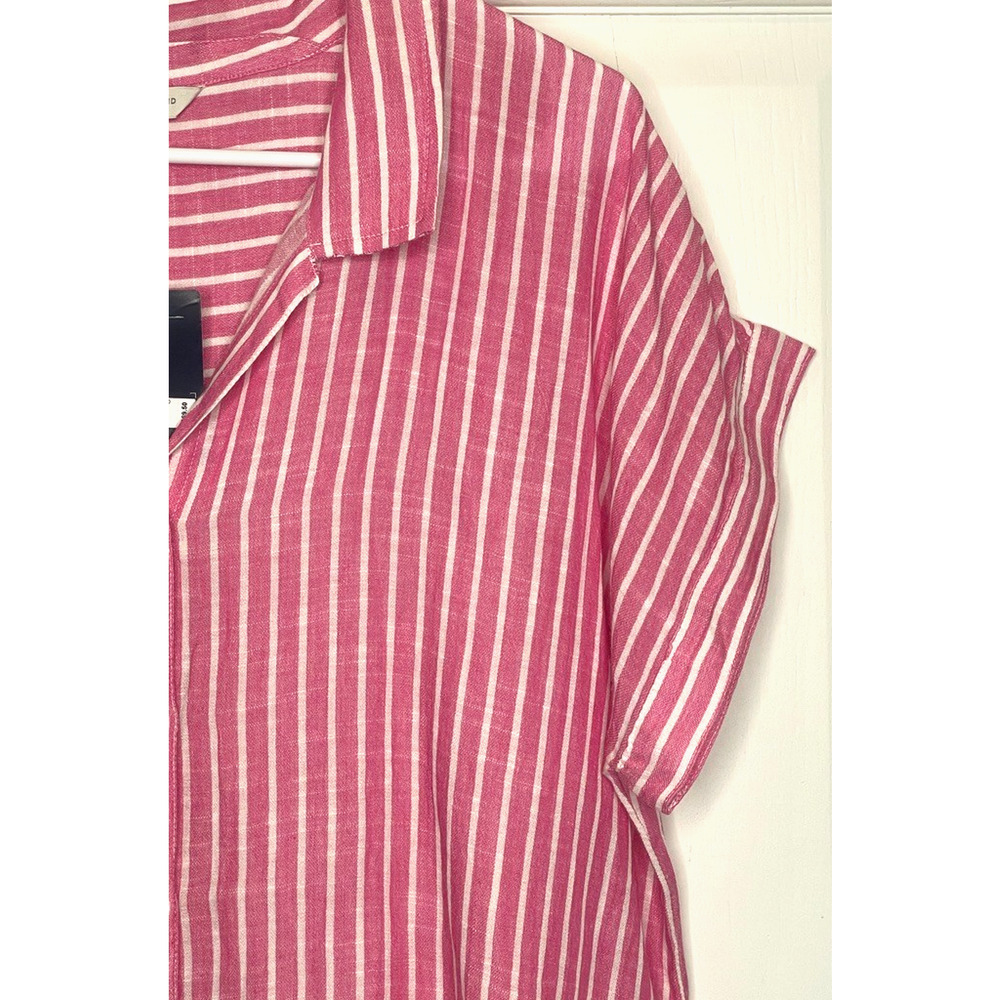 NWT Lucky Brand Women's Cotton Modal Button Down Short Sleeve Blouse Sz L Stripe - Picture 4 of 13
